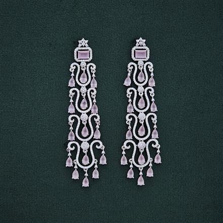 Cz Long Earring With Rhodium Plating