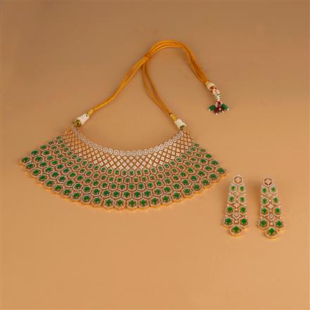 Cubic Zirconia Mukut Necklace Set With 2 Tone Plating