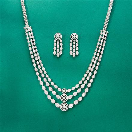 Cubic Zirconia Classic Necklace Set With 2 Tone Rhodium Plating