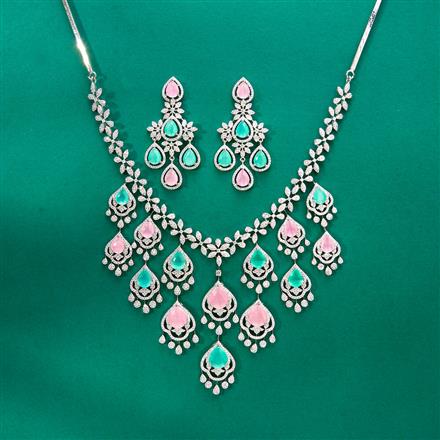 American Diamond Classic Necklace With Rhodium Plating