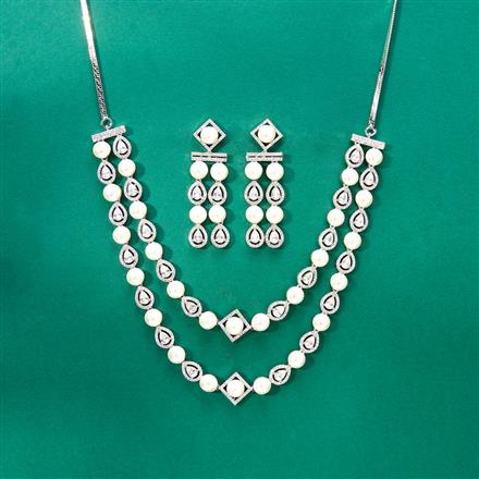 Cz Moti Necklace With 2 Tone Rhodium Plating