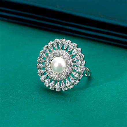 Cubic Zirconia Moti Ring With 2 Tone Rhodium Plating
