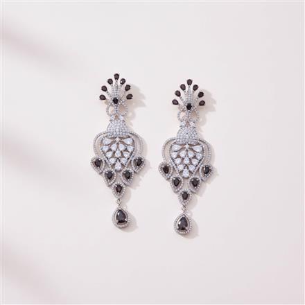 Cz Long Earring With Rhodium Plating
