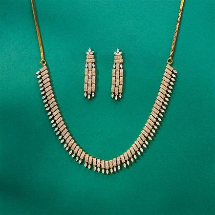 Cubic Zirconia Classic Necklace Set With Mehndi 2 Tone Rhodium Plating