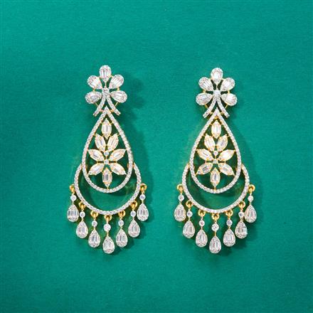 Cz Classic Earring With Mehndi 2 Tone Rhodium Plating