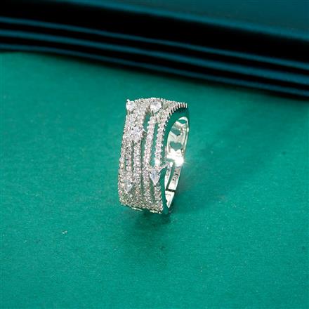 Cubic Zirconia Adjustable Ring With 2 Tone Rhodium Plating