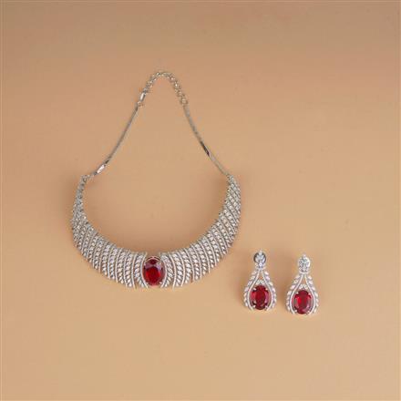 Cubic Zirconia Classic Necklace Set With Rhodium Plating