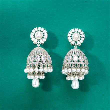 Cubic Zirconia Pearl Jhumki With 2 Tone Rhodium Plating