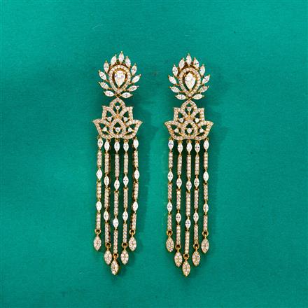 Cubic Zirconia Long Earring With Mehndi 2 Tone Rhodium Plating