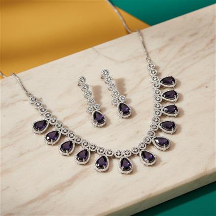 Cubic Zirconia Classic Necklace Set With Rhodium Plating