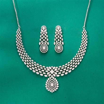 Cubic Zirconia Classic Necklace Set With 2 Tone Rhodium Plating