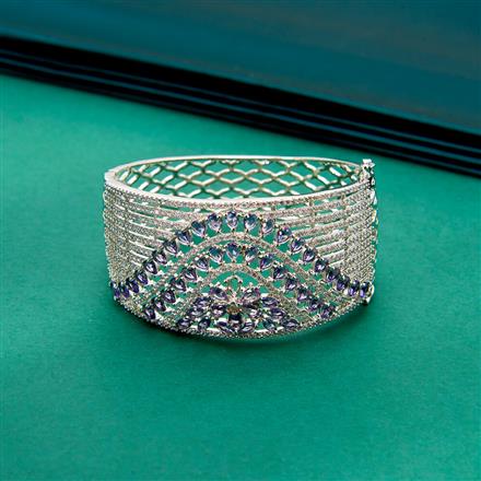 Cubic Zirconia Broad Kada With Rhodium Plating