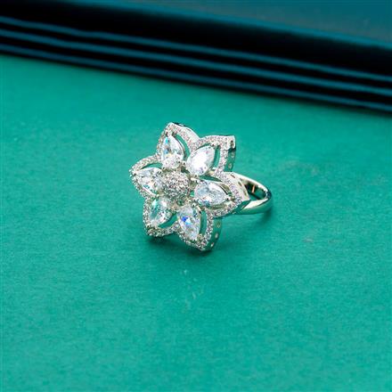 Cubic Zirconia Adjustable Ring With 2 Tone Rhodium Plating