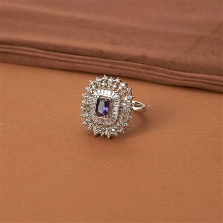 Cubic Zirconia Adjustable Ring With Rhodium Plating