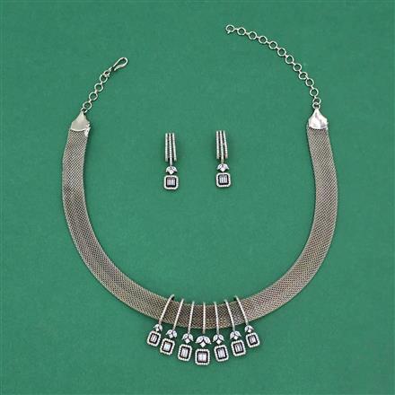 American Diamond Classic Necklace With Mehndi Plating Rhodium Plating 2 Tone Plating