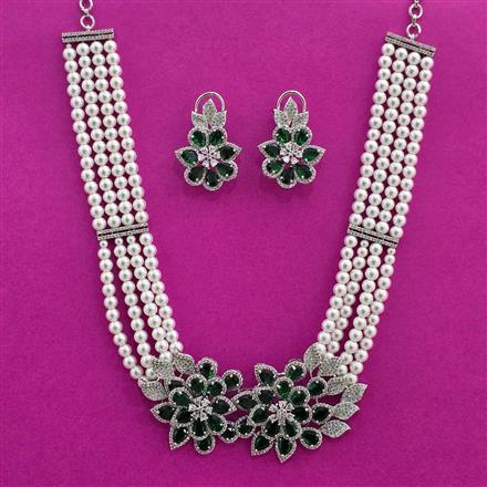 Cz Moti Necklace With Rhodium Plating
