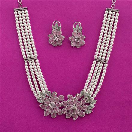 Cz Moti Necklace With Rhodium Plating