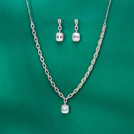 Cz Delicate Necklace Set With Rhodium Plating
