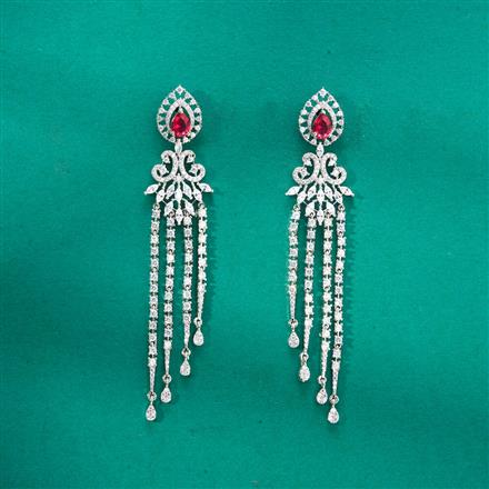 Cz Long Earring With Rhodium Plating