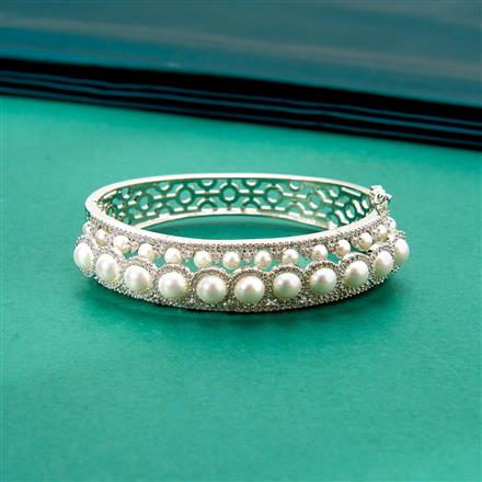 Cz Pearl Kada With 2 Tone Rhodium Plating