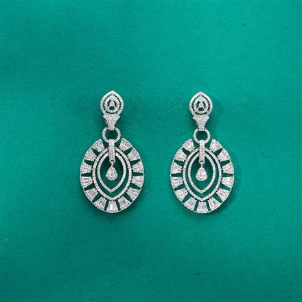 Cz Classic Earring With 2 Tone Rhodium Plating