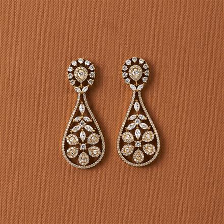 Cubic Zirconia Classic Earring With Mehndi 2 Tone Rhodium Plating