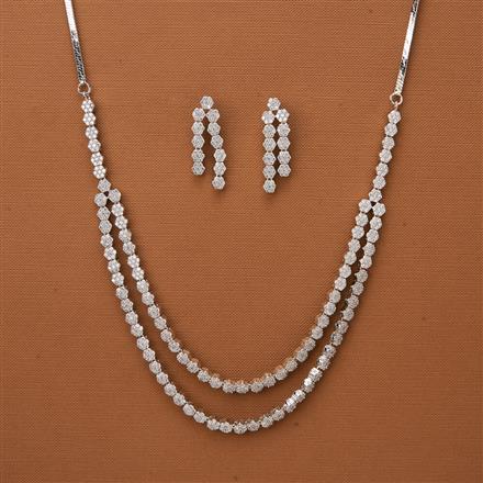 Cubic Zirconia Classic Necklace With 2 Tone Rhodium Plating