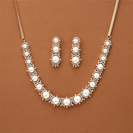 Cubic Zirconia Pearl Necklace With 2 Tone Rhodium Plating