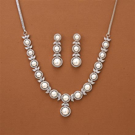 Cubic Zirconia Classic Necklace With 2 Tone Rhodium Plating