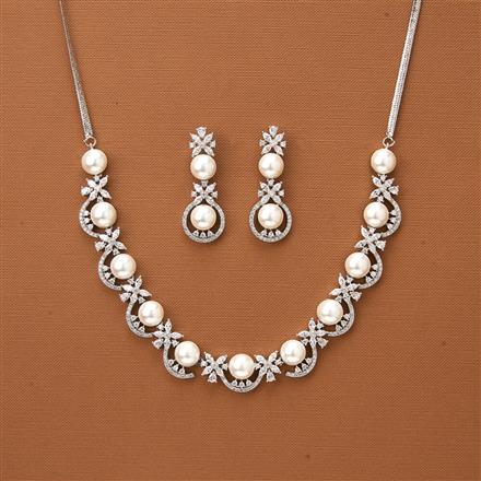 Cubic Zirconia Moti Necklace With 2 Tone Rhodium Plating