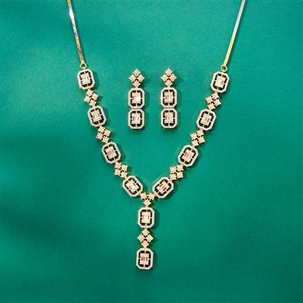 Cubic Zirconia Classic Necklace Set With 2 Tone Rhodium Plating