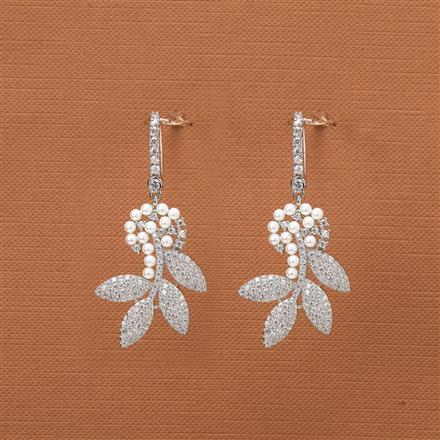Cubic Zirconia Pearl Earring With 2 Tone Rhodium Plating