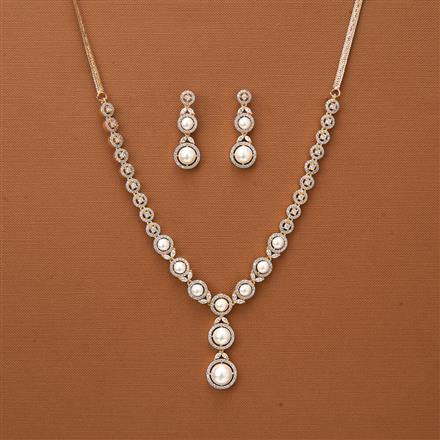 Cubic Zirconia Pearl Necklace With 2 Tone Rhodium Plating