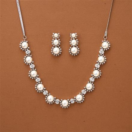 Cubic Zirconia Moti Necklace With 2 Tone Rhodium Plating