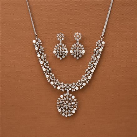 Cubic Zirconia Moti Necklace With 2 Tone Rhodium Plating