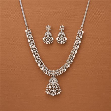 Cubic Zirconia Moti Necklace With 2 Tone Rhodium Plating