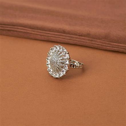 Cubic Zirconia Classic Ring With Rhodium Plating