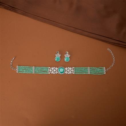 Cubic Zirconia Bandhai Necklace With Rhodium Plating