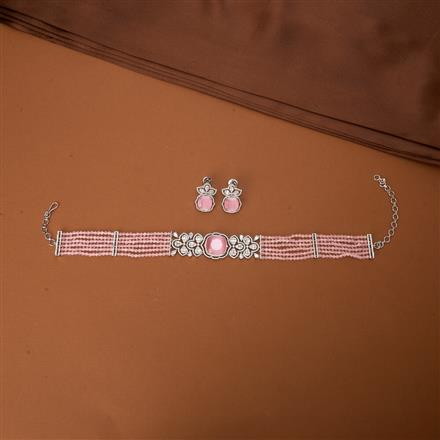 Cubic Zirconia Bandhai Necklace With Rhodium Plating