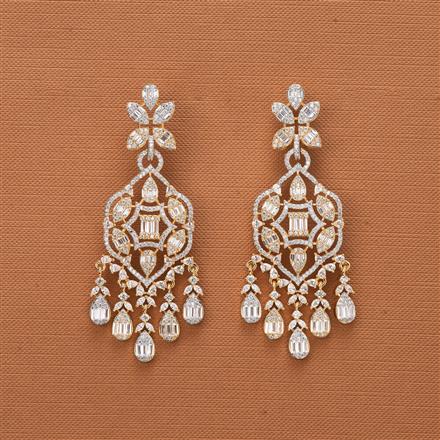 Cubic Zirconia Classic Earring With 2 Tone Rhodium Plating