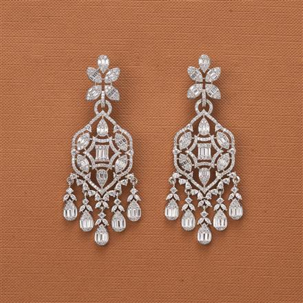 Cubic Zirconia Classic Earring With 2 Tone Rhodium Plating