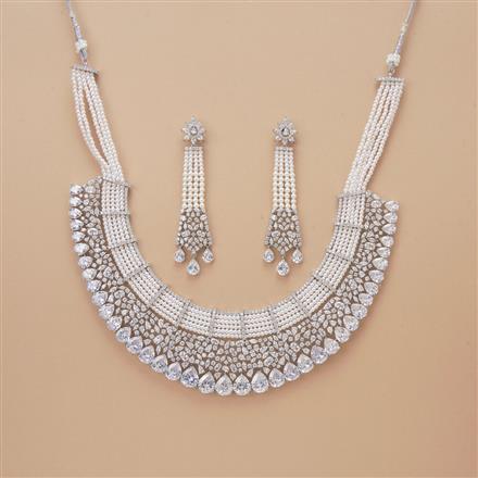 Cz Classic Necklace Set With Rhodium Plating