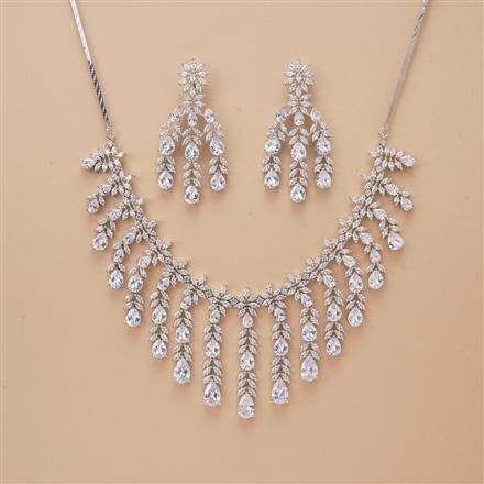 Cz Classic Necklace Set With Rhodium Plating