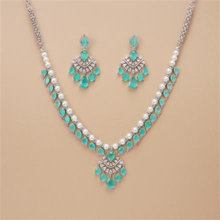 Cz Pearl Necklace Set With Rhodium Plating