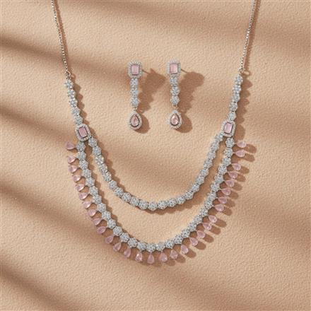 Cz Classic Necklace Set With Rhodium Plating