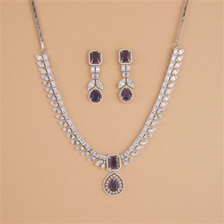 Cubic Zirconia Classic Necklace Set With Rhodium Plating