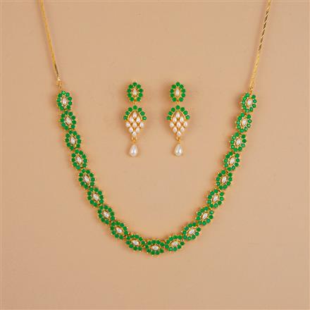 Cubic Zirconia Pearl Necklace Set With Gold Plating