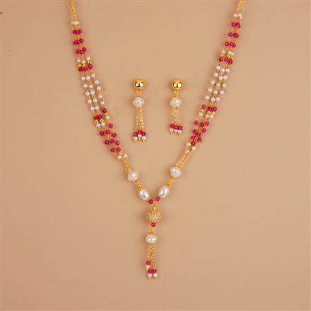 Cubic ZirconiaPearl Mala Necklace Set With Gold Plating