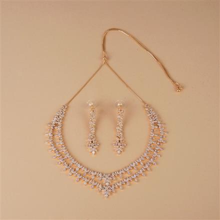 Cubic Zirconia Classic Necklace Set With Rose Rhodium Gold Plating