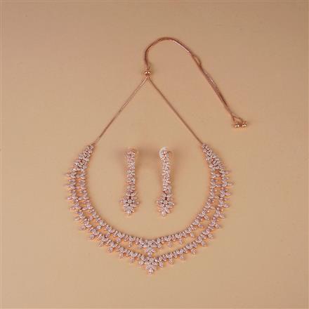 Cubic Zirconia Classic Necklace Set With Rose Rhodium Gold Plating